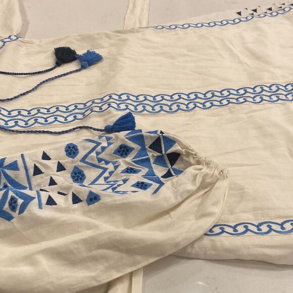 The Pearl Pagoda 100% Linen White Embroidered Long Sleeve Grecian Maxi Dress M - Picture 12 of 14